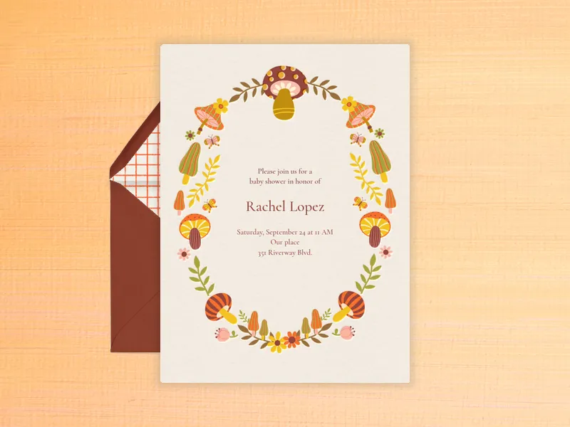 Groovy Woodland Mushrooms Invitation premium template design