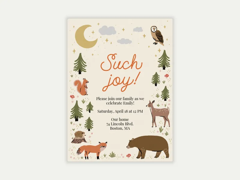 Baby Woodland Creatures Invitation free template design