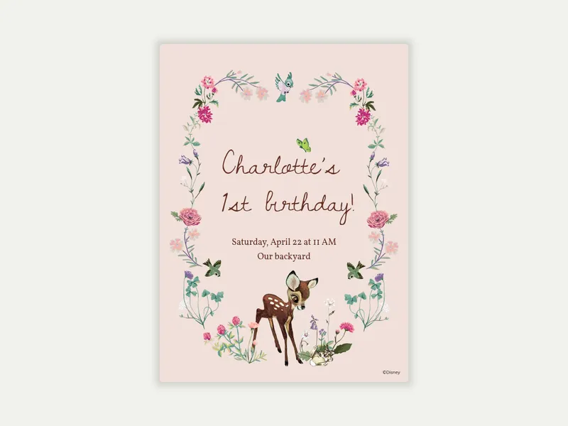 Disney’s Bambi: Vintage Bambi & Florals Invitation free template design