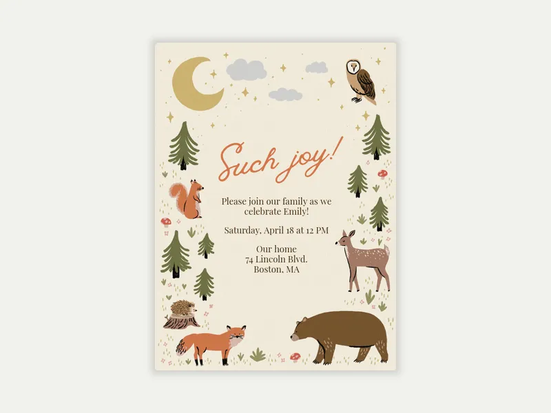 Baby Woodland Creatures Invitation free template design
