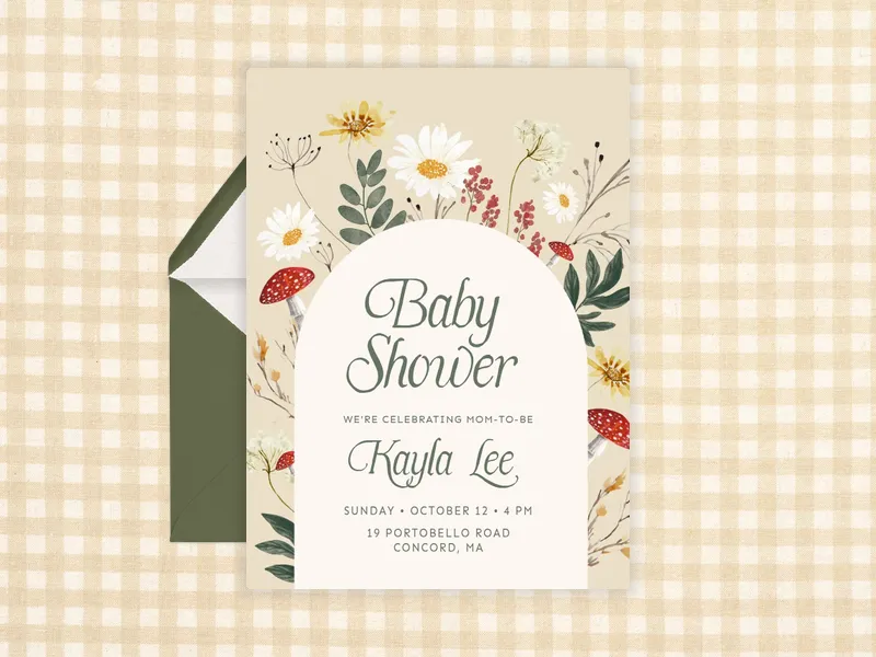 One Cute Mushroom Invitation premium template design