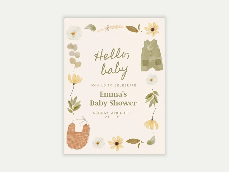 Watercolor Florals Hello Baby - baby_shower - Invitation