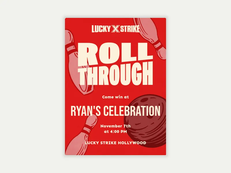 Lucky Strike Entertainment: Total Strike Invitation free template design