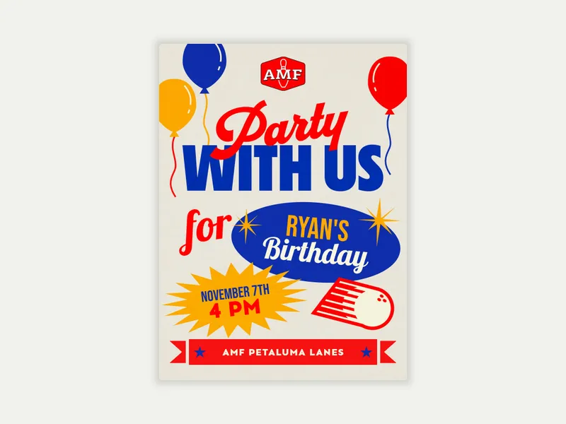 Lucky Strike Entertainment: Bowlers Welcome Invitation free template design