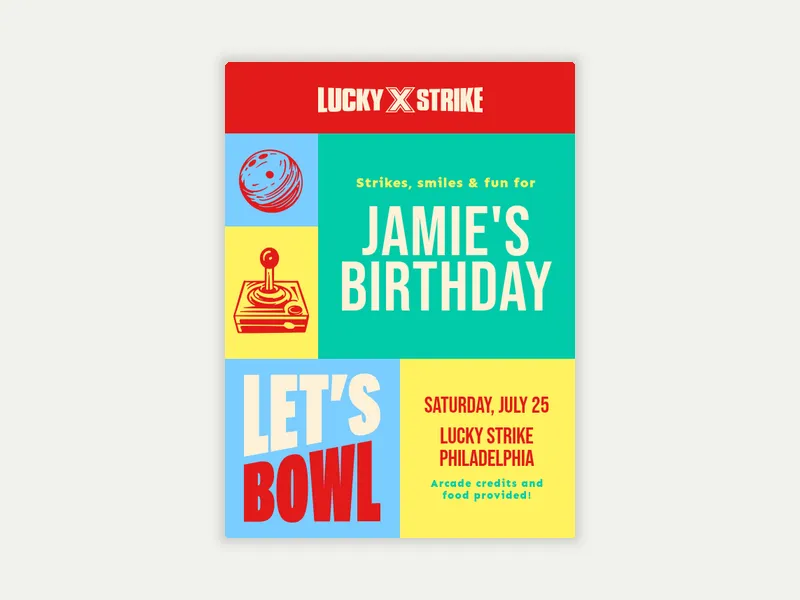Lucky Strike Entertainment: Play On Invitation free template design