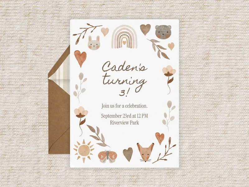 Rustic Rainbow - 3rd_birthday - Invitation