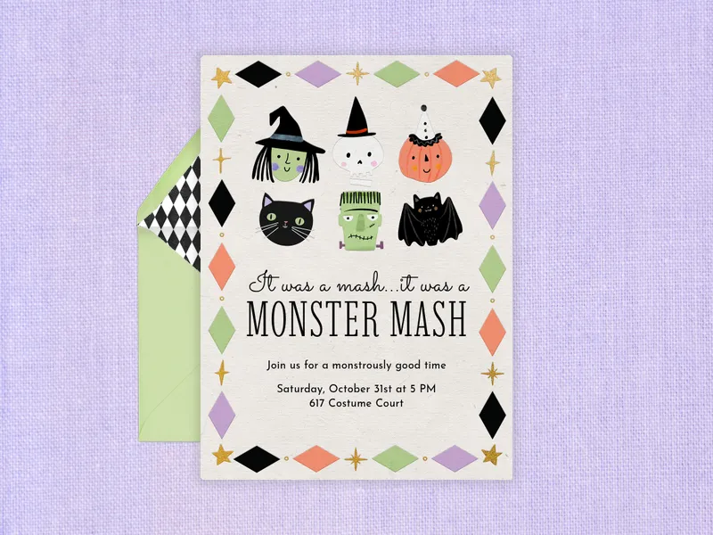 Retro Little Monsters Invitation premium template design
