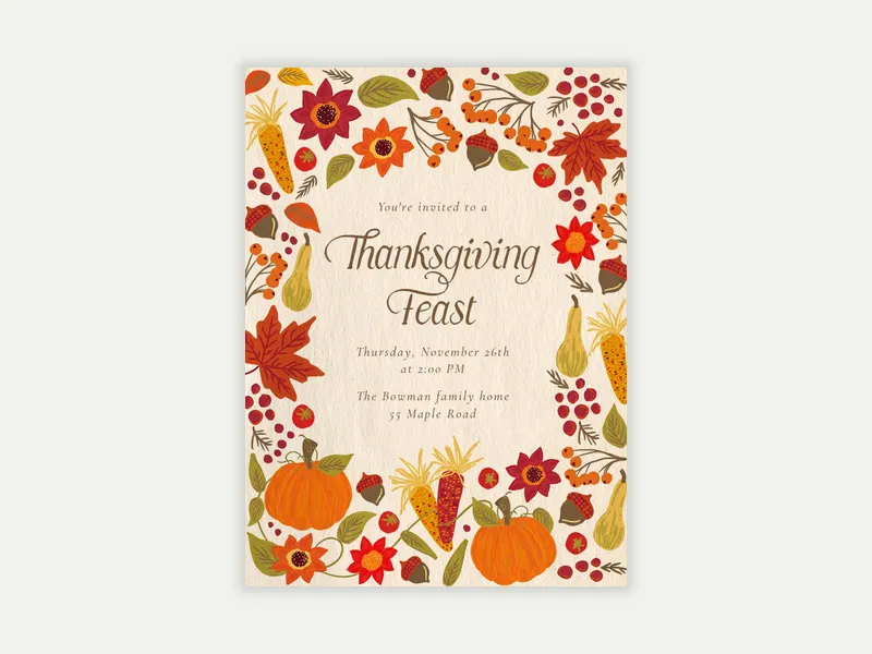 Fall Harvest - thanksgiving - Invitation