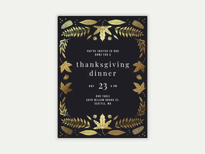 Gold Fall Leaves - thanksgiving - Invitation