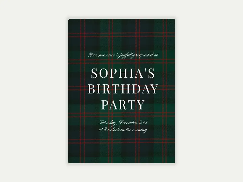 Green Plaid - fall - Invitation
