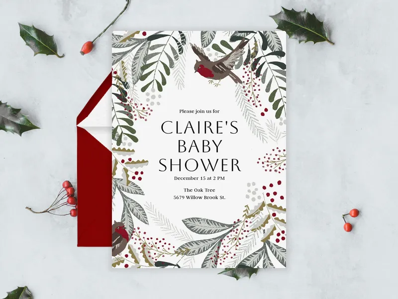 Laura Ashley: Festive Robin - baby_shower - Invitation
