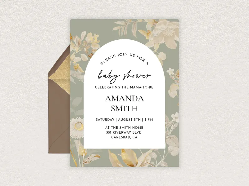 Sage Gold Foil Floral Invitation premium template design