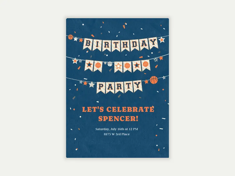 Basketball Birthday Banner - characters - Invitation