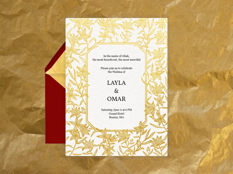 Gold Flora Border - diwali - Invitation