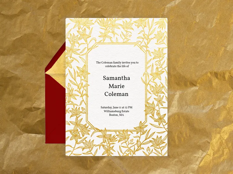 Gold Flora Border - funeral_memorial_service - Invitation