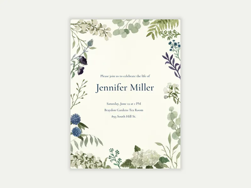 Green Floral Watercolor Border - funeral_memorial_service - Invitation