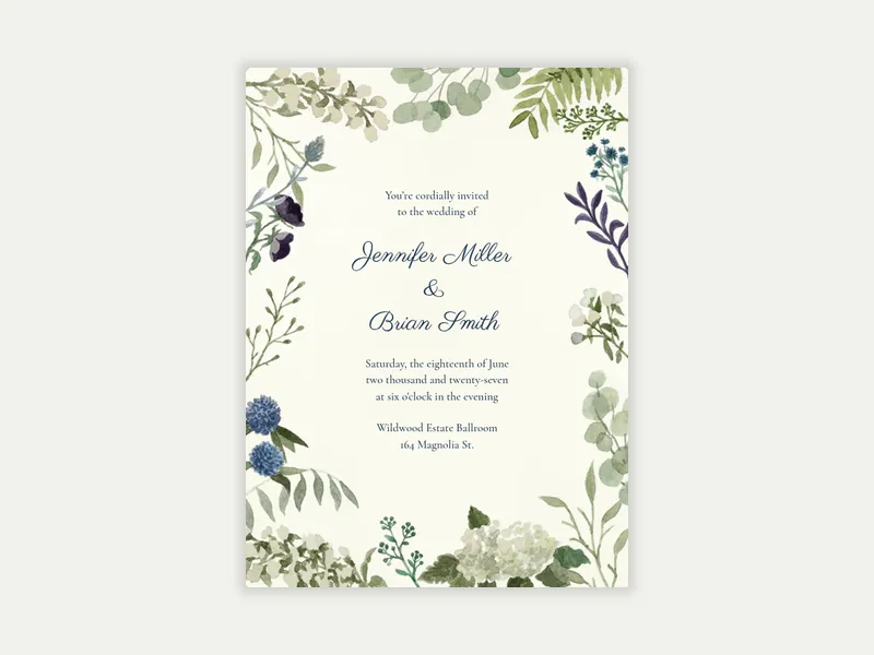 Green Floral Watercolor - wedding - Invitation