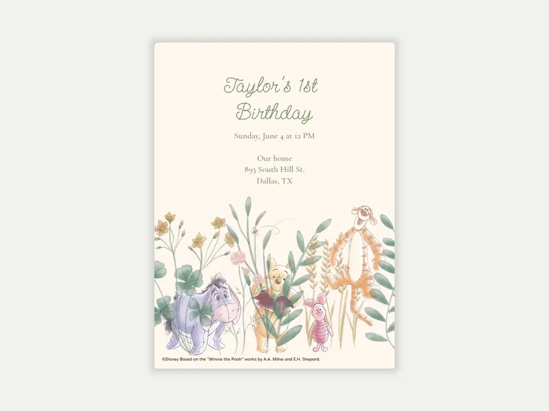 Disney’s Winnie the Pooh: Watercolor Pooh & Friends - characters - Invitation