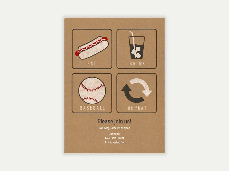 Eat Drink Play Baseball - baseball - Invitation