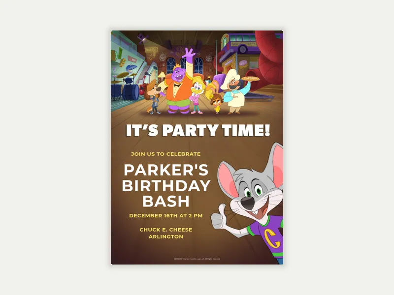 Chuck E. Cheese: Party Time - characters - Invitation