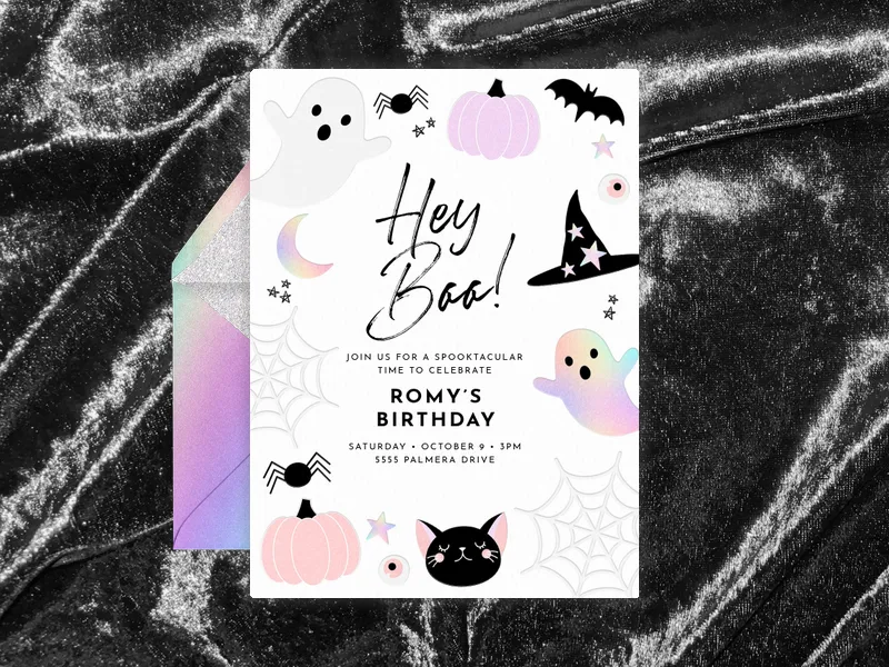 Holographic Hey Boo - birthday_forkids - Invitation