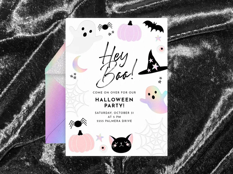 Holographic Hey Boo - halloween - Invitation