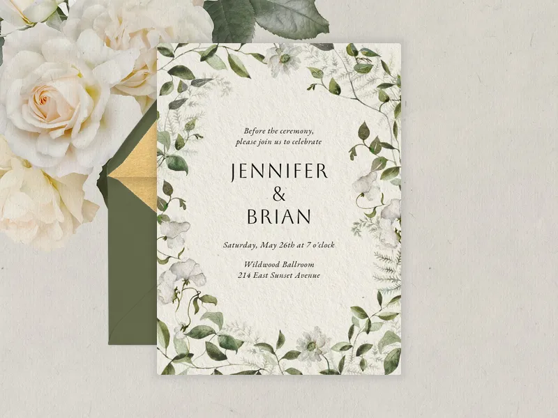 White Flowers & Greenery - welcome_party - Invitation