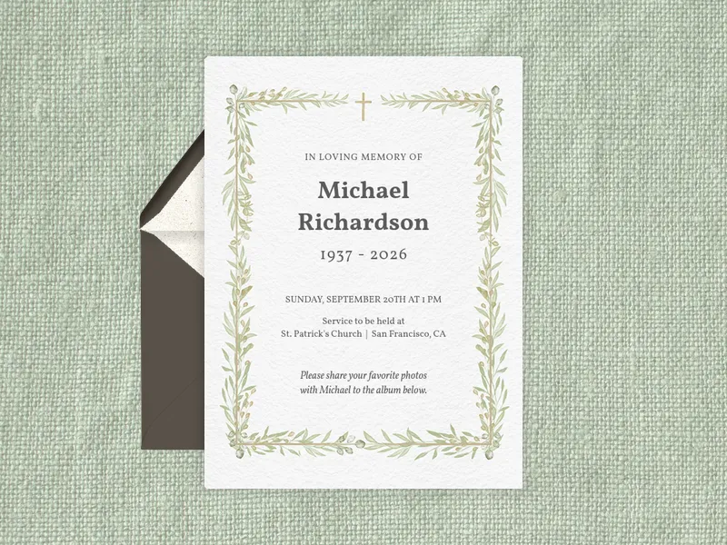 Greenery Cross Border - funeral_memorial_service - Invitation