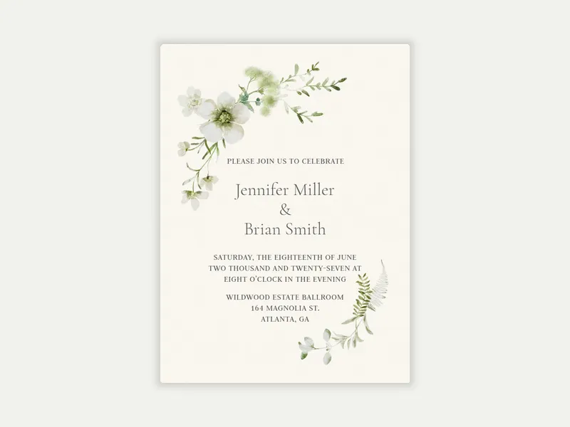 White Flowers & Greenery Spray - wedding_day - Invitation