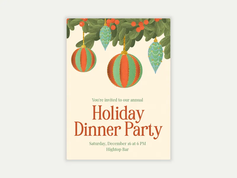 Holiday Party Ornaments Invitation free template design