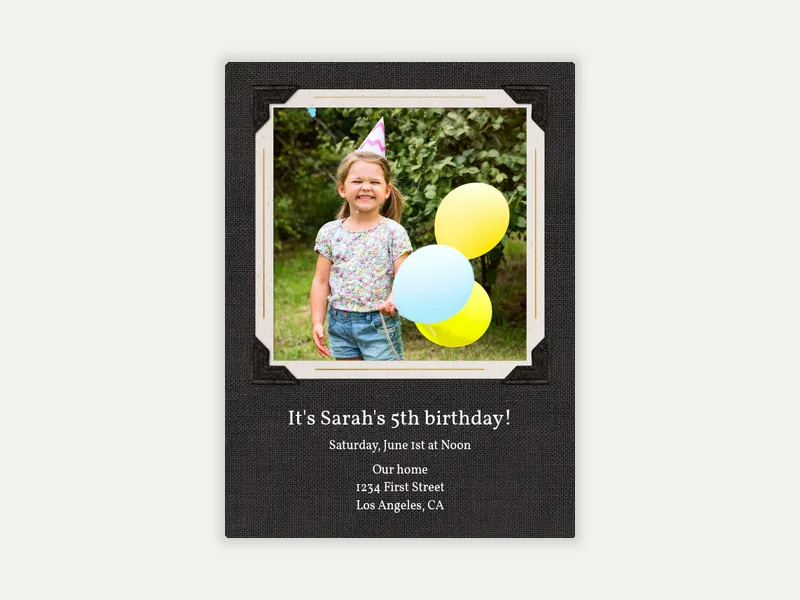 Basic Linen Frame (Photo) - kids_teen_bday_dyo_uyo - Invitation