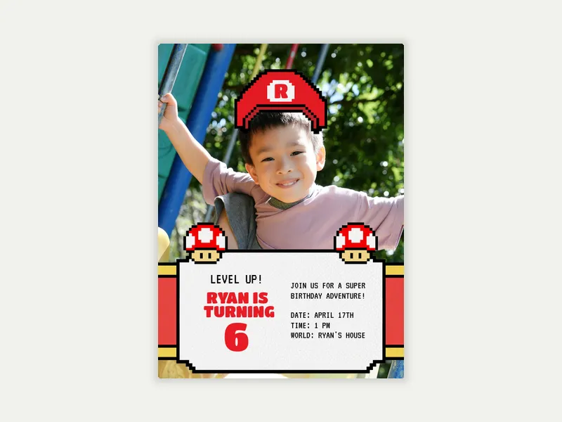 8-Bit Red Hat (Photo) - 6th_birthday - Invitation