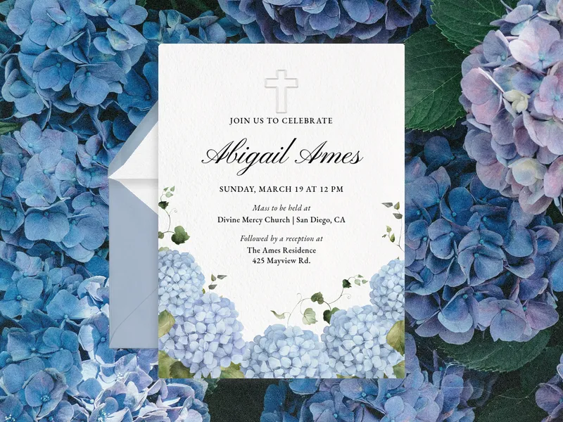 Hydrangea Bunches Invitation premium template design