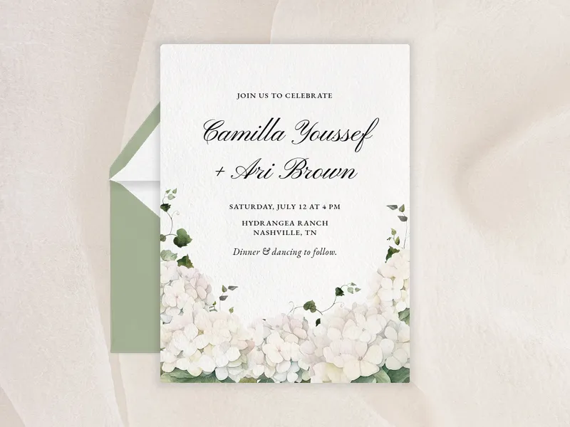 Hydrangea Bunches Invitation premium template design