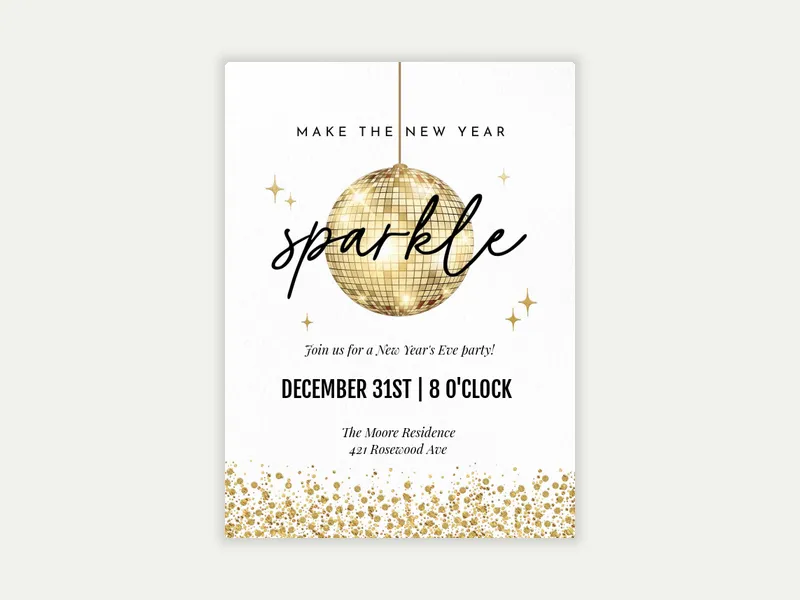 Gold on White Disco - new_years - Invitation