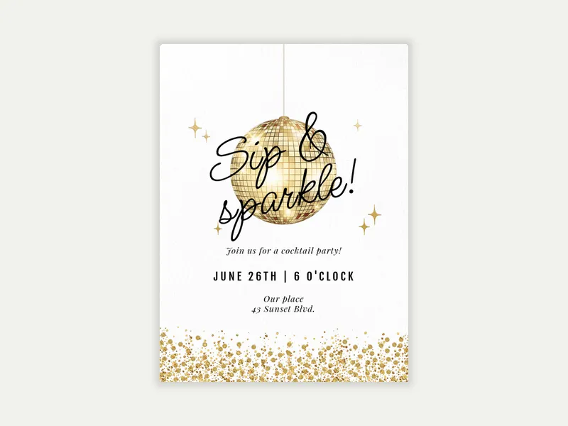 Gold on White Disco - cocktail_party - Invitation