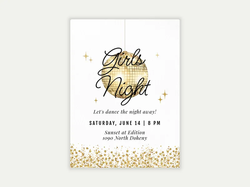 Gold on White Disco - girls_night - Invitation