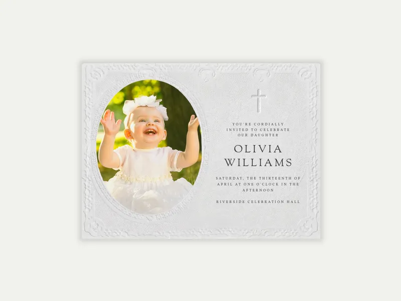Etched Cross (Photo) - baptism - Invitation