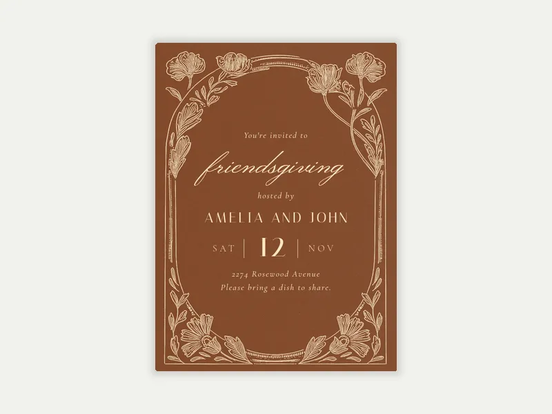 Floral Etching - thanksgiving - Invitation