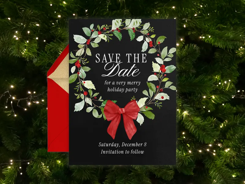 Very Merry Wreath - Save the Date - featured - Invitation