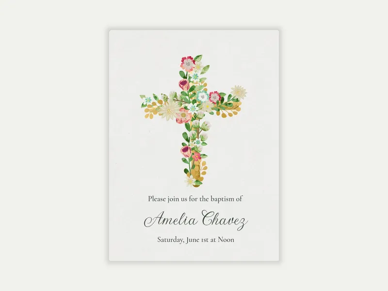 Floral Cross - religious - Invitation