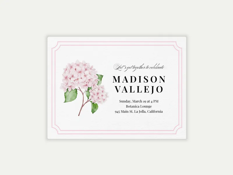 Delicate Hydrangea Sprig - religious - Invitation