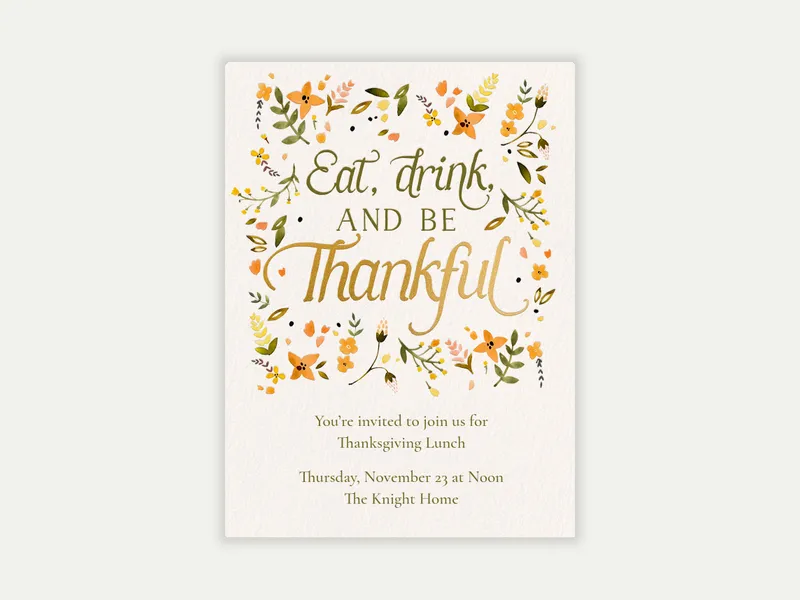 Eat, Drink, and Be Thankful - thanksgiving - Invitation