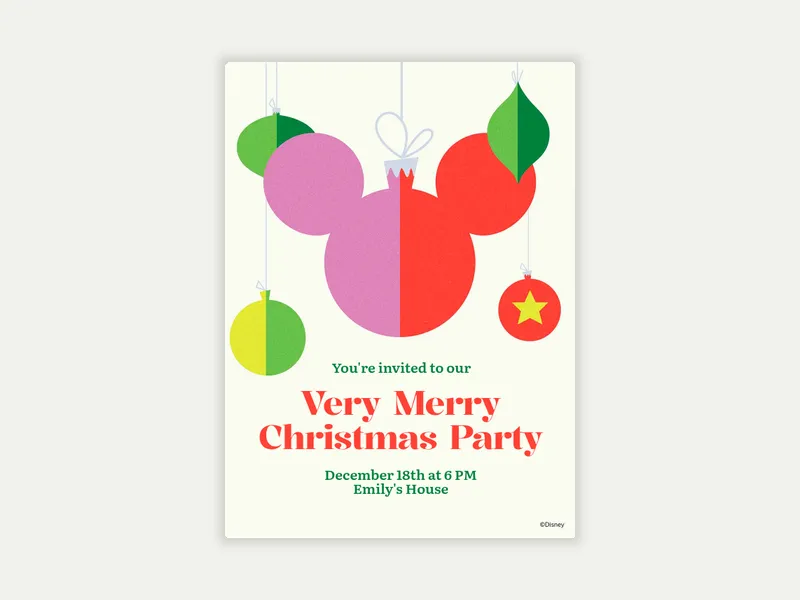 Disney’s Mickey Mouse & Minnie Mouse: Very Merry Christmas Party Invitation free template design