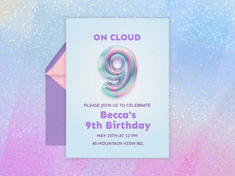 Holographic Balloons - 9th_birthday - Invitation