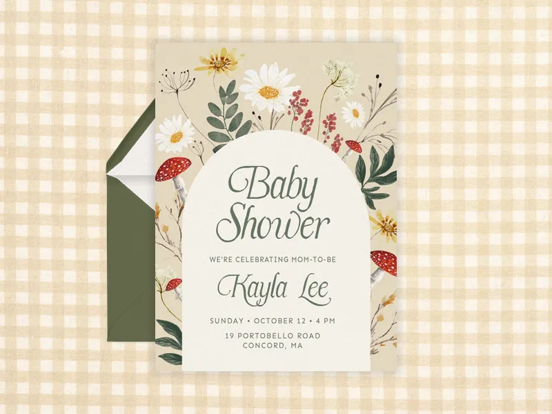 One Cute Mushroom Invitation premium template design