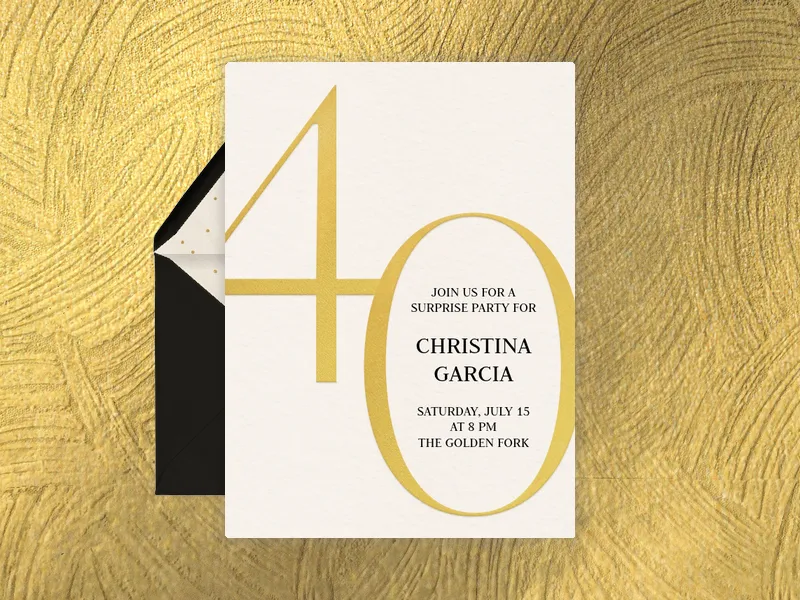 Gold Number Milestone - 40th_birthday - Invitation