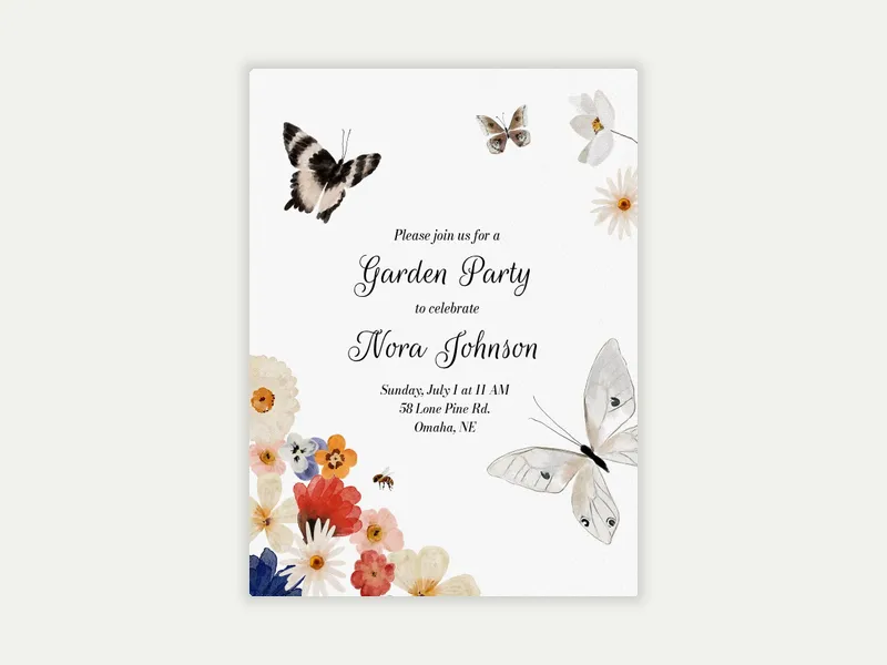 Butterfly Garden - baptism - Invitation