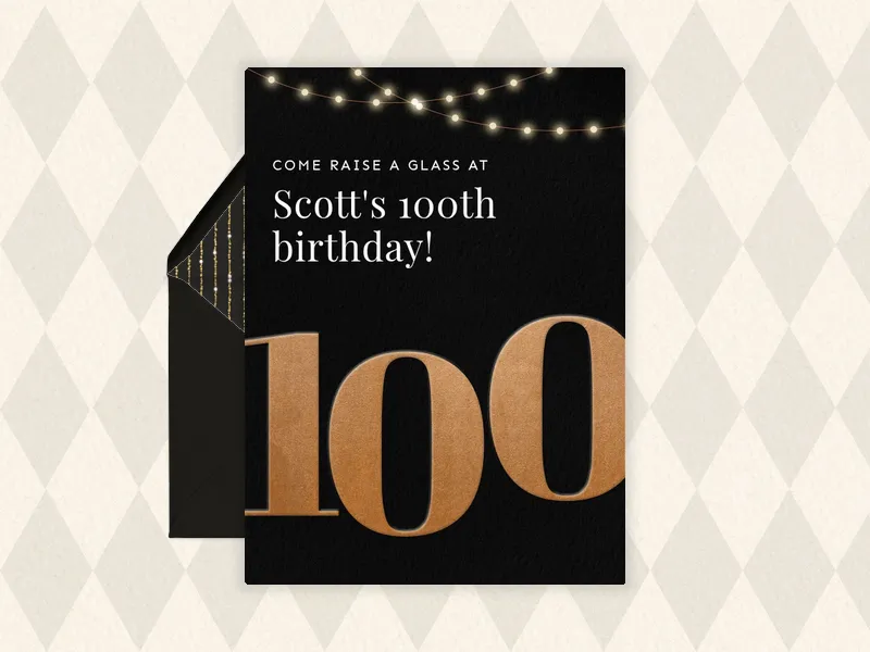 Bold String Lights - 100th_birthday - Invitation