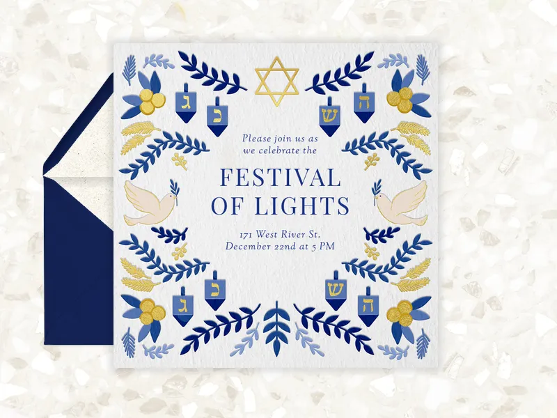 Dove & Dreidel - hanukkah - Invitation